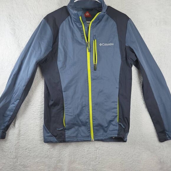 Columbia Men's Full Zip Colorblock Omni Heat Wind Block Jacket Gray Blue Small - Picture 1 of 7